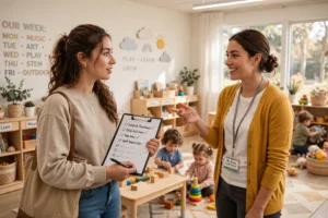 daycare tour questions mom touring daycare center with checklist